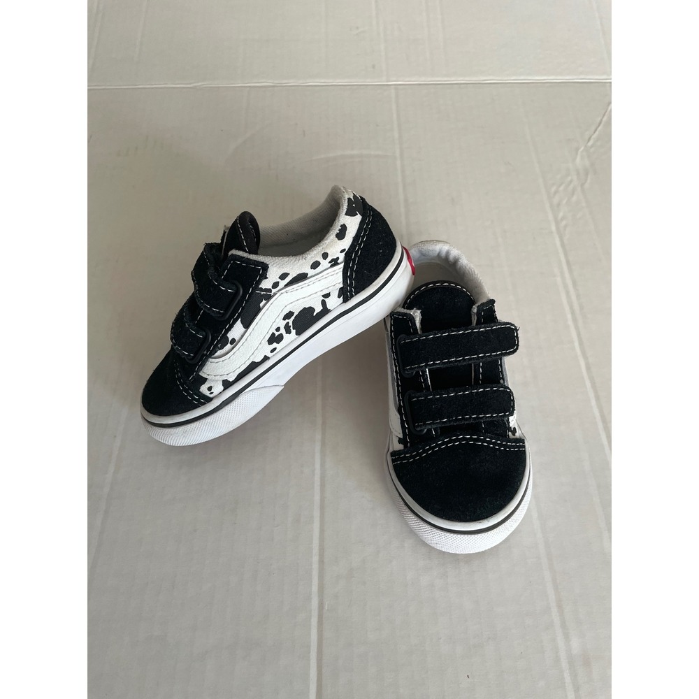 Vans Old Skool V Toddler Cow Print Black White Suede Canvas Sneakers Size 7